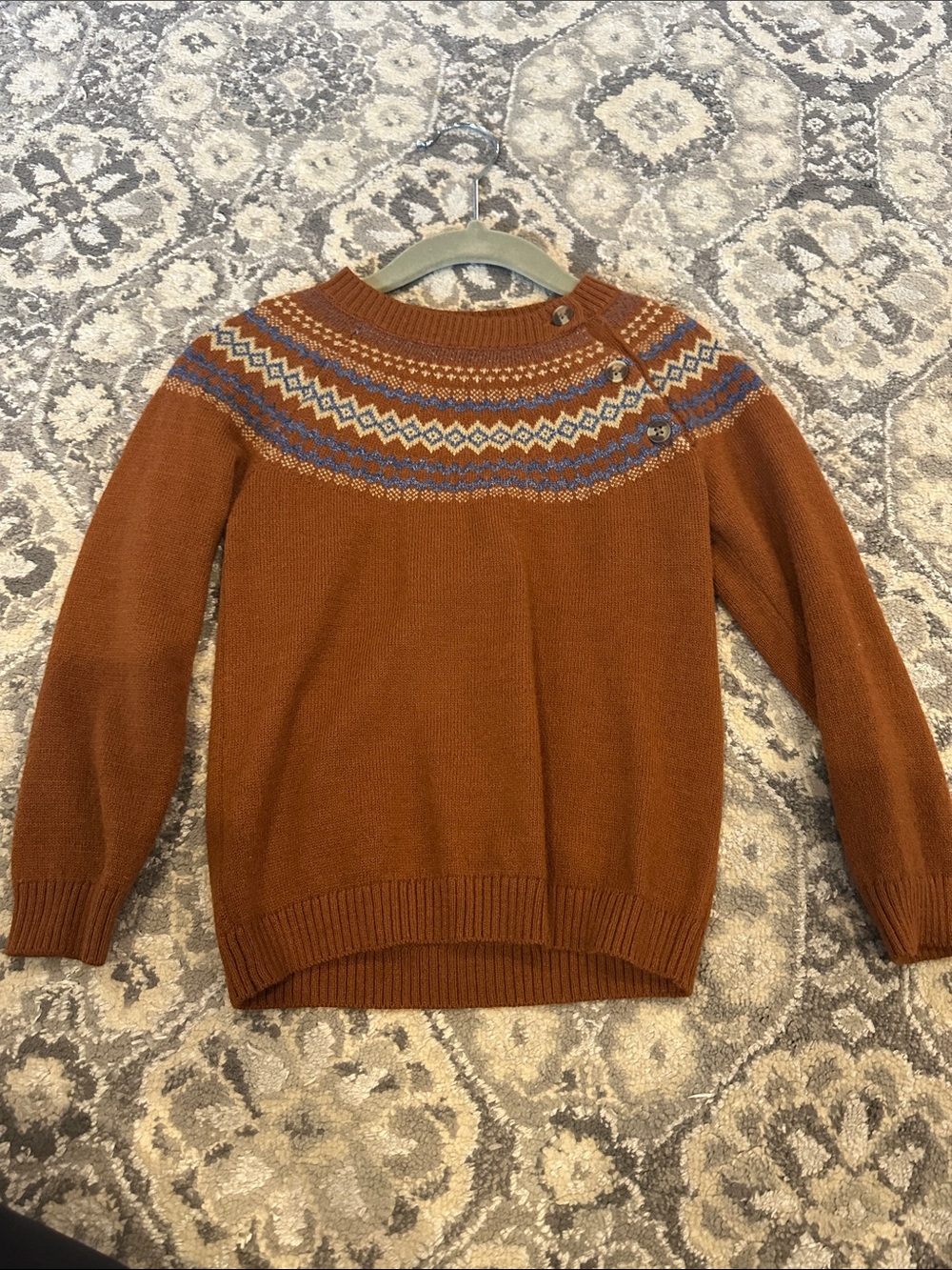 Edgehill Collection Rust Fair Isle Crewneck Sweater-toddler boy
